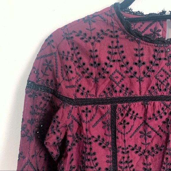 Zara Eyelet Embroidered Long Sleeve Blouse - Picture 2 of 7
